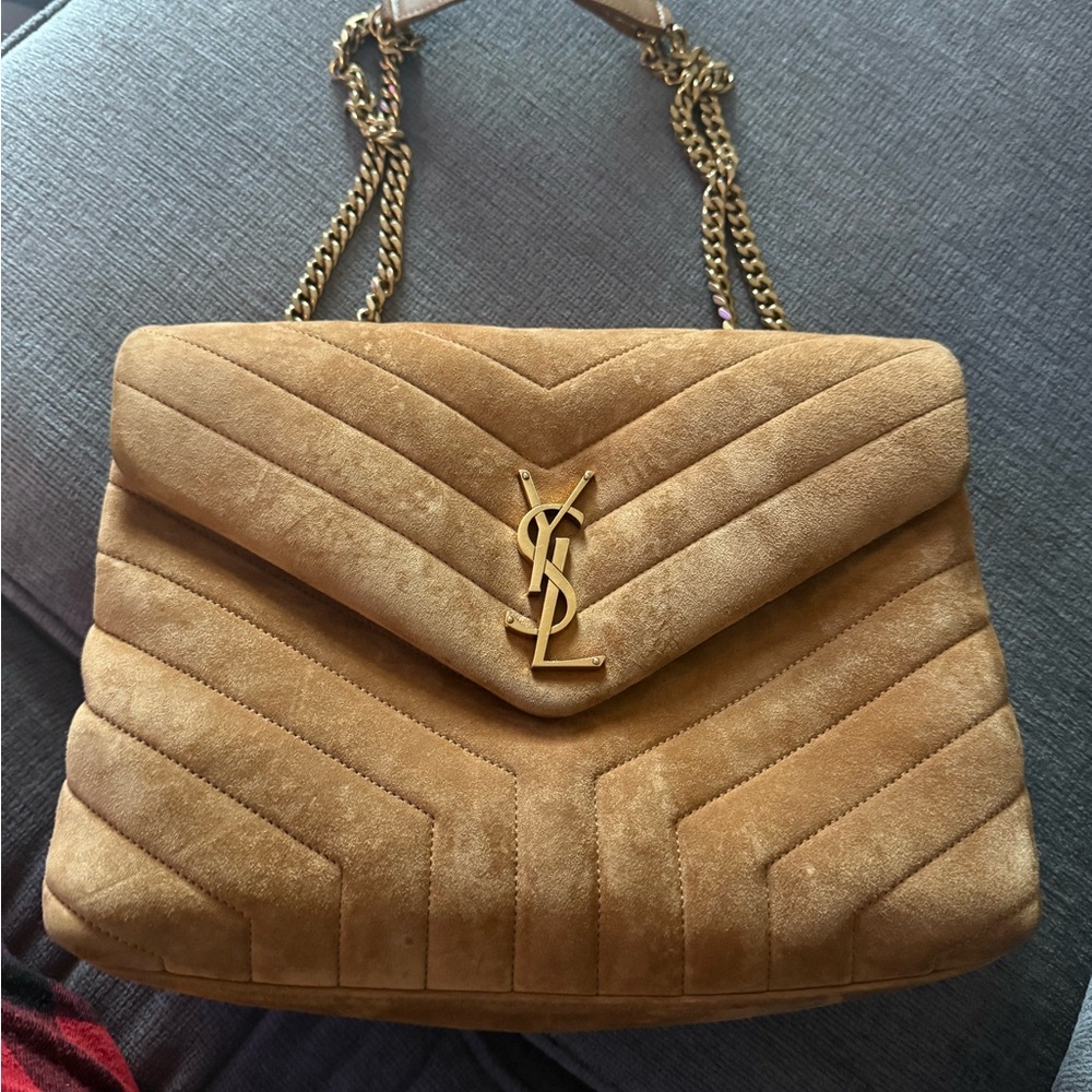 Yves Saint Laurent Tan Chevron Quilted Shoulder Bag